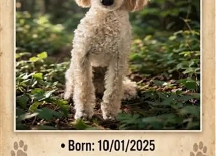 a poodle dog sitting in a grassy area
