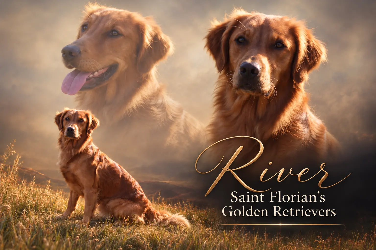 Golden Retriever stud dog: Golden Retriever with a shiny golden coat in a natural setting