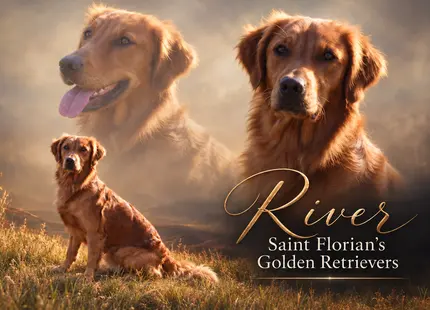 Golden Retriever stud dog: Golden Retriever with a shiny golden coat in a natural setting