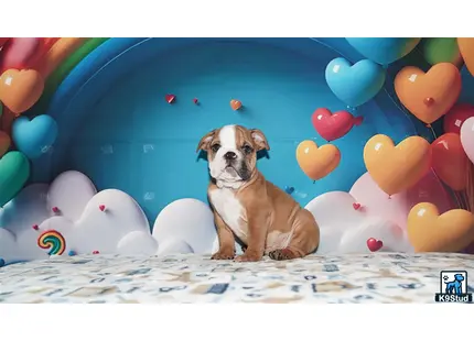 a english bulldog dog sitting on a bed