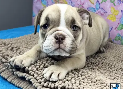 a english bulldog dog lying on a rug