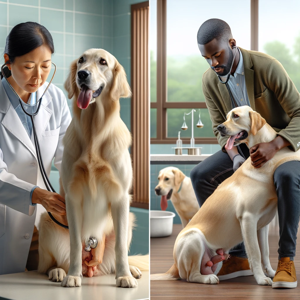 dog doing precheck at vet